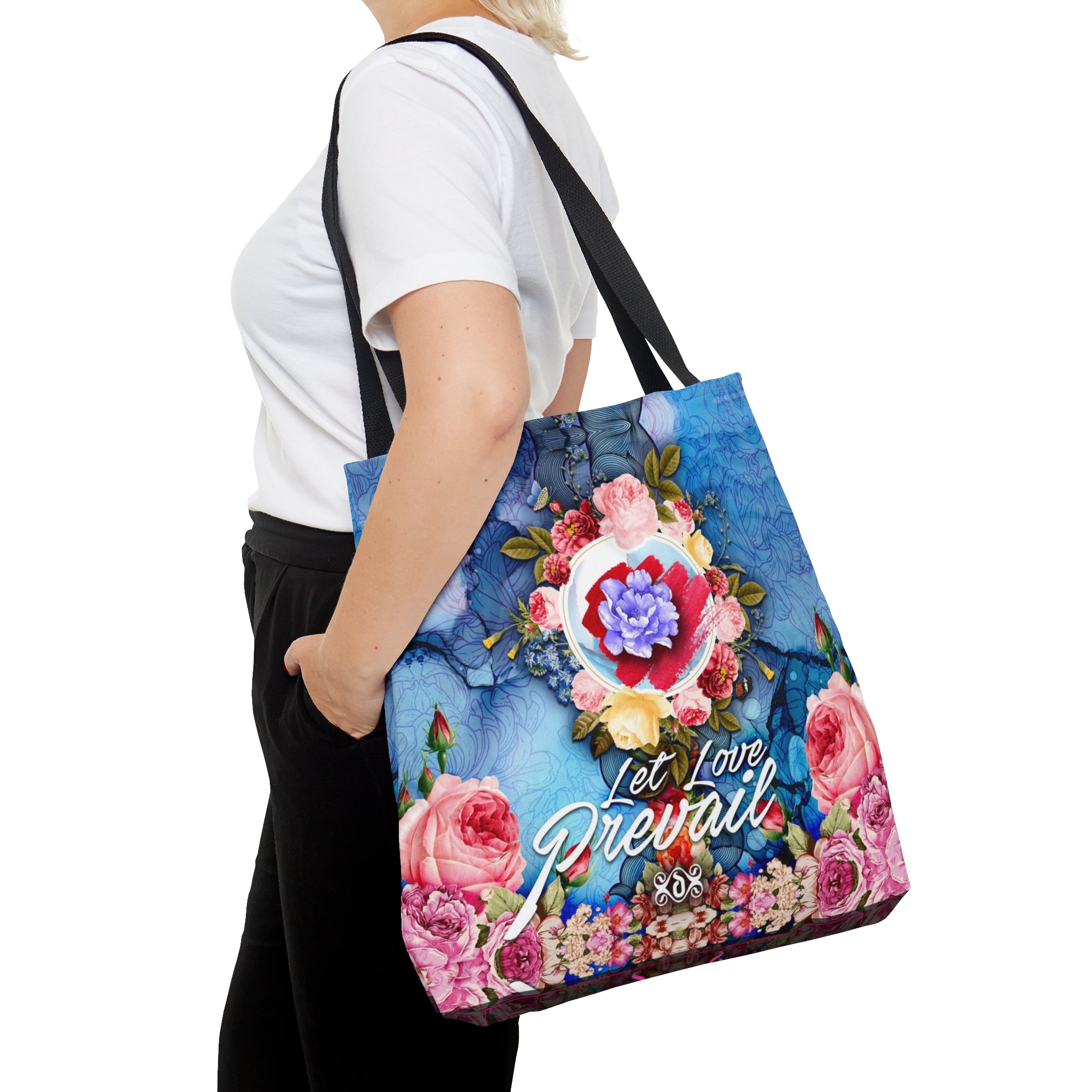 Floral Lovers Tote Bag, Canvas Hand Bag, Blue Floral Handbag, Blue Tote Bag | LLP01