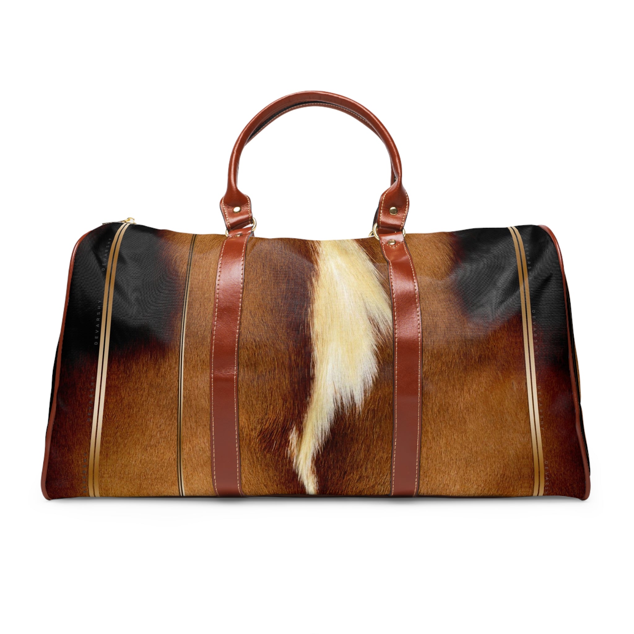Horse Print Bag, PU Leather Bag, Animal Print Bag, Faux Leather Luggage, Brown Duffle Bag | 11222B