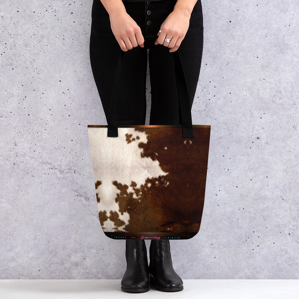 Cow Print Tote Bag Canvas Handbag Cow Skin Bag Cowhide Tote Bag in 3 Sizes  | 11000
