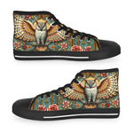 Owl Floral Print Shoes, Unisex High Top Sneakers, Trendy Canvas Shoes, Owl Florals Sneakers, Unisex Shoes | X3496