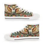 Owl Floral Print Shoes, Unisex High Top Sneakers, Trendy Canvas Shoes, Owl Florals Sneakers, Unisex Shoes | X3496