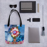 Floral Lovers Tote Bag, Canvas Hand Bag, Blue Floral Handbag, Blue Tote Bag | LLP01