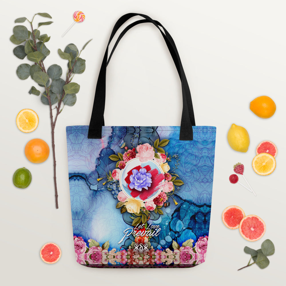Floral Lovers Tote Bag, Canvas Hand Bag, Blue Floral Handbag, Blue Tote Bag | LLP01