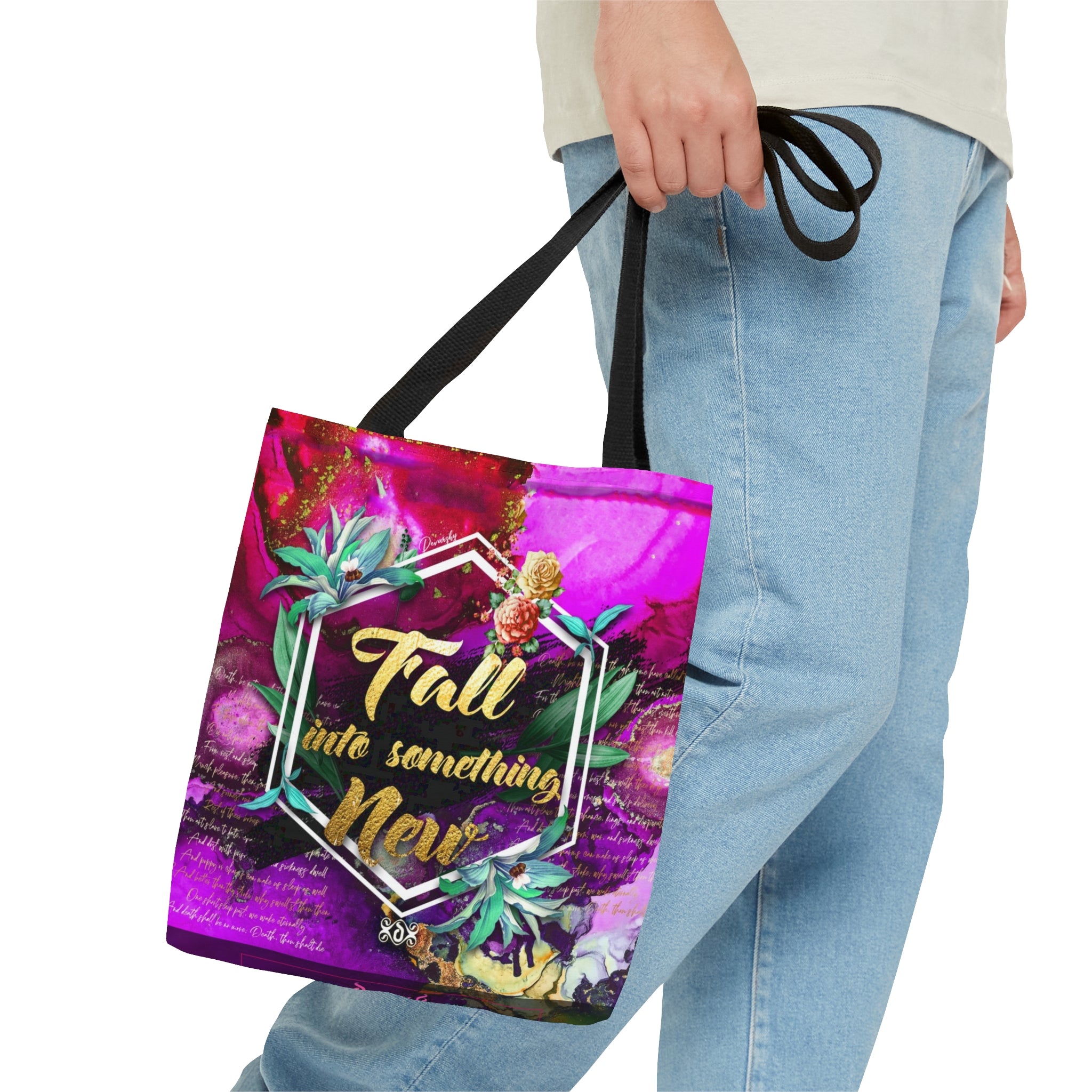 Violet Floral Print Bag, Spring Vibes Tote Bag, Floral Print Hand Bag, Fuchsia Canvas Handbag | FSN03