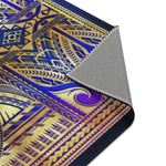 Cobalt Blue Area Rug, Polynesian Art Carpet, Maori Art Rug, Chenille Area Rug for Bedroom 3 Sizes | 100529