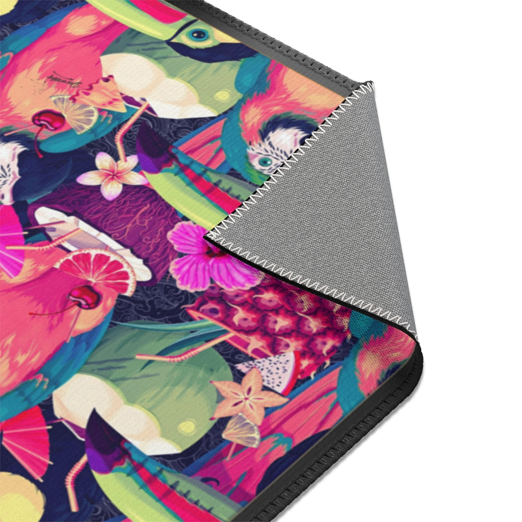 Magenta Tropical Birds Area Rug, Available in 3 sizes | D20023