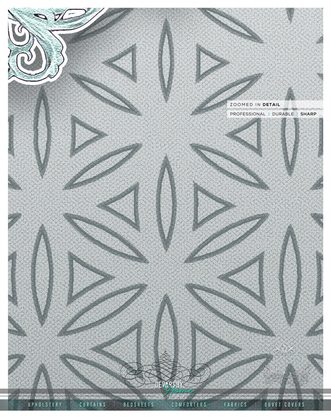 Decorative Floral Grey PREMIUM Curtain Panel, Made to Order on 12 Fabric Options - 10001A