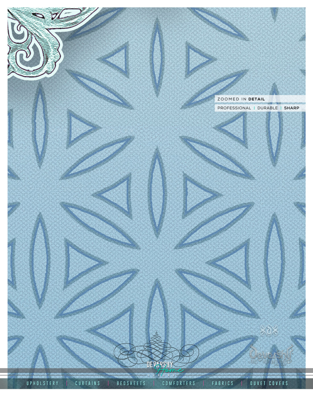 Decorative Florals Blue PREMIUM Curtain Panel, Made to Order on 12 Fabric Options - 10001E