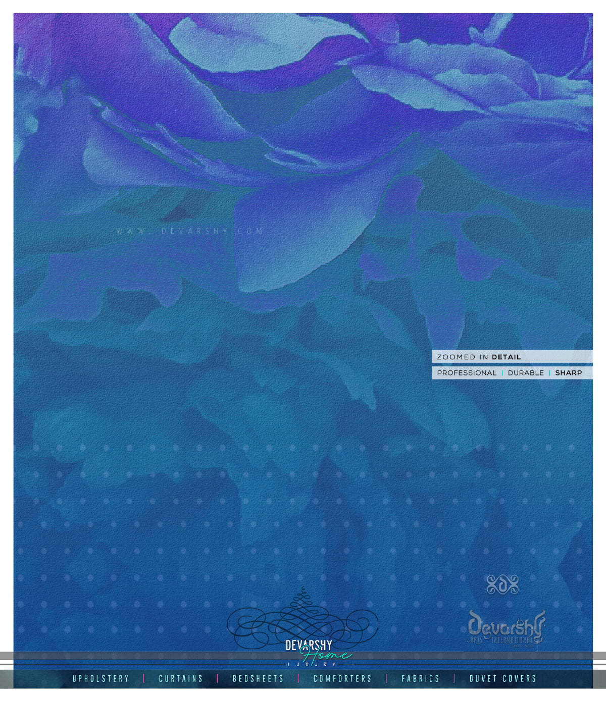 Blue Gradient Floral Print PREMIUM Curtain. Available on 12 Fabrics. Made to Order. 10002D