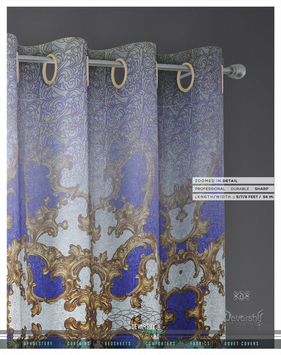 Golden Baroque Purple White PREMIUM Curtain. Available on 12 Fabrics. Heavy And Sheer. 100044D