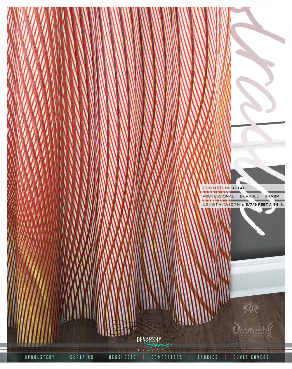 Peach Nazca Lines Printed PREMIUM Curtain Panel. Available on 12 Fabrics. Heavy & Sheer. 100047D