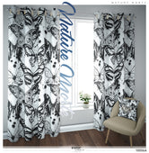 Beautiful Butterflies Black and White PREMIUM Curtain. Available on 12 Fabrics. Made to Order. 10006A