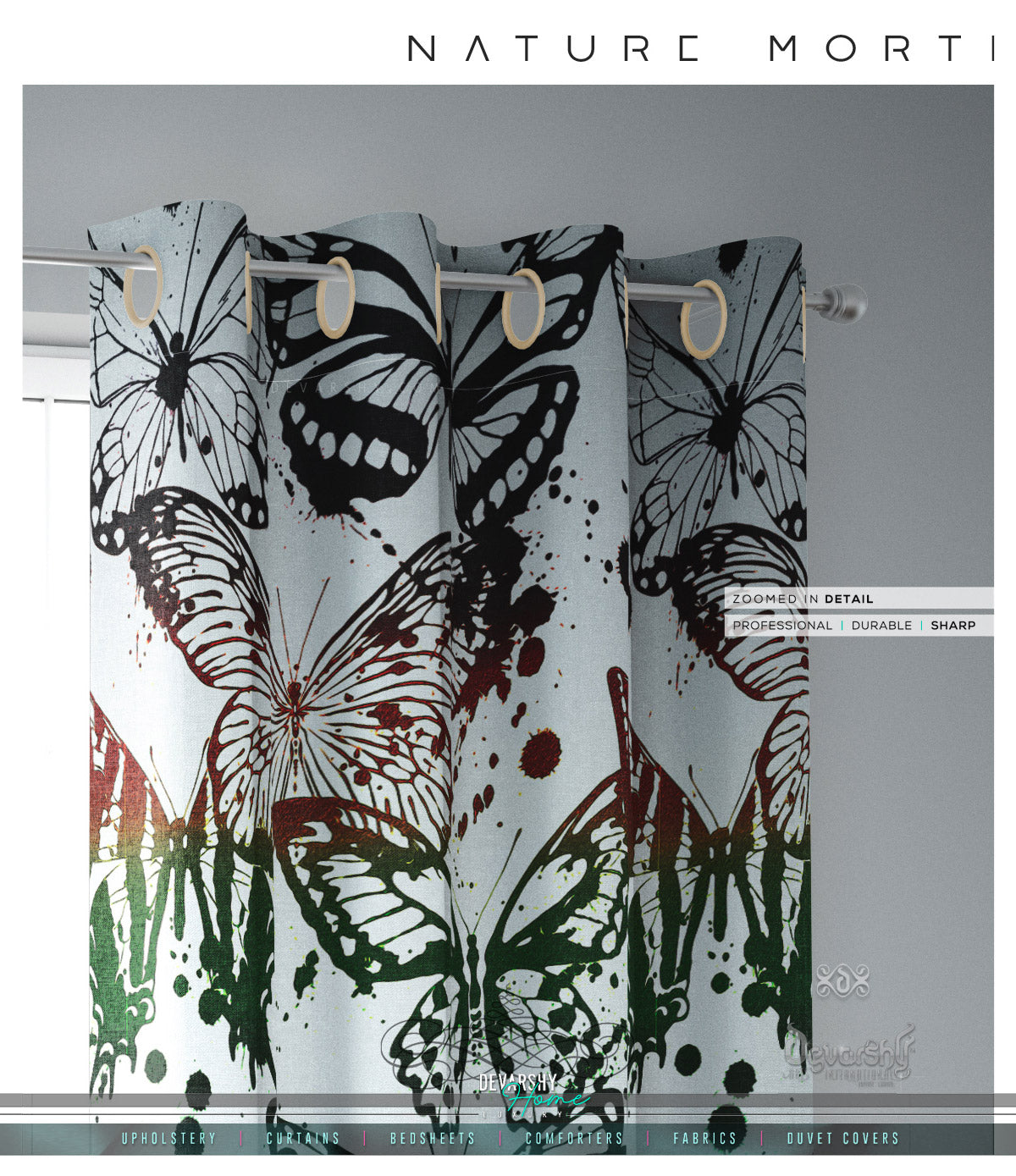 Painted Butterflies PREMIUM Curtain Panel. Available on 12 Fabrics. Made to Order. 10006B