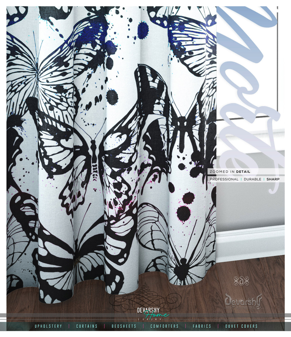 Painted Butterflies PREMIUM Curtain Panel. Available on 12 Fabrics. Made to Order. 10006B