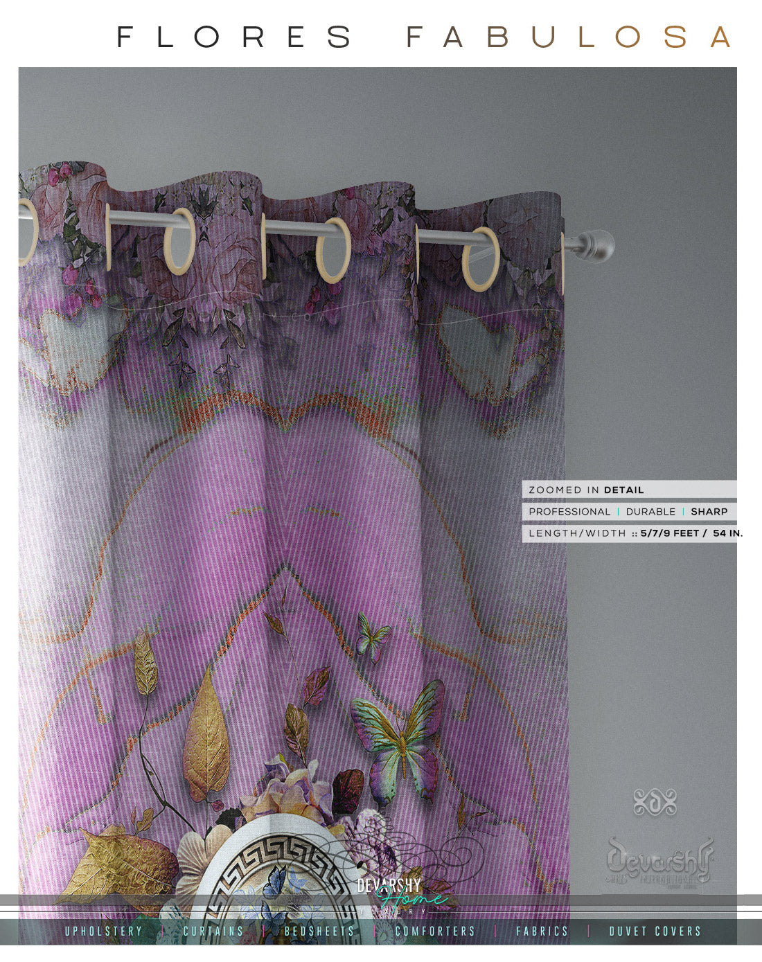 Pink Abstract Floral PREMIUM Curtain Panel. Available on 12 Fabrics. Made to Order. 10008B