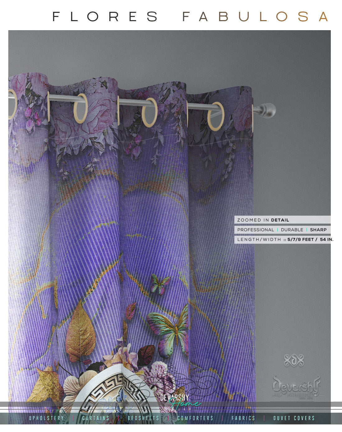 Abstract Orchid Floral PREMIUM Curtain Panel. Available on 12 Fabrics. Made to Order. 10008E