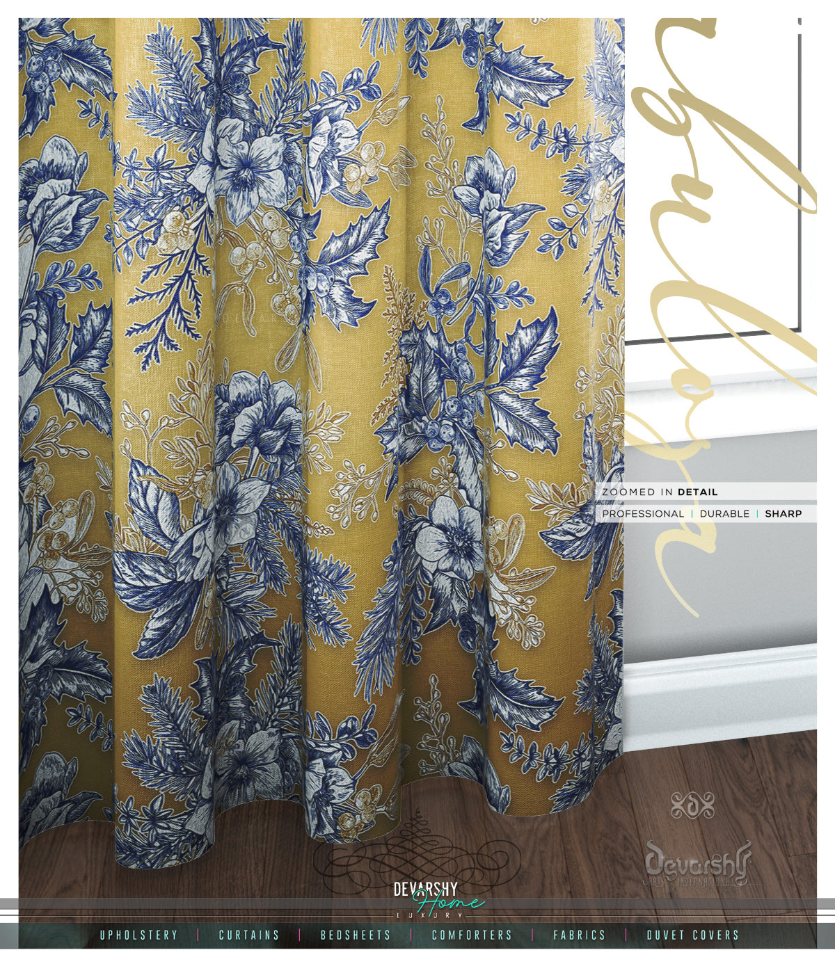 Mistletoes Florals PREMIUM Curtain Panel. Available on 12 Fabrics. Made to Order. 10009B
