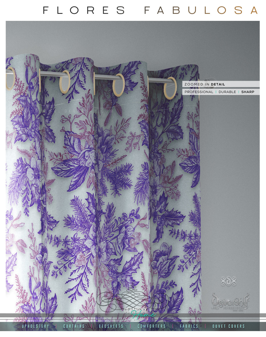 Mistletoes Lilac Florals PREMIUM Curtain Panel. Available on 12 Fabrics. Made to Order. 10009F