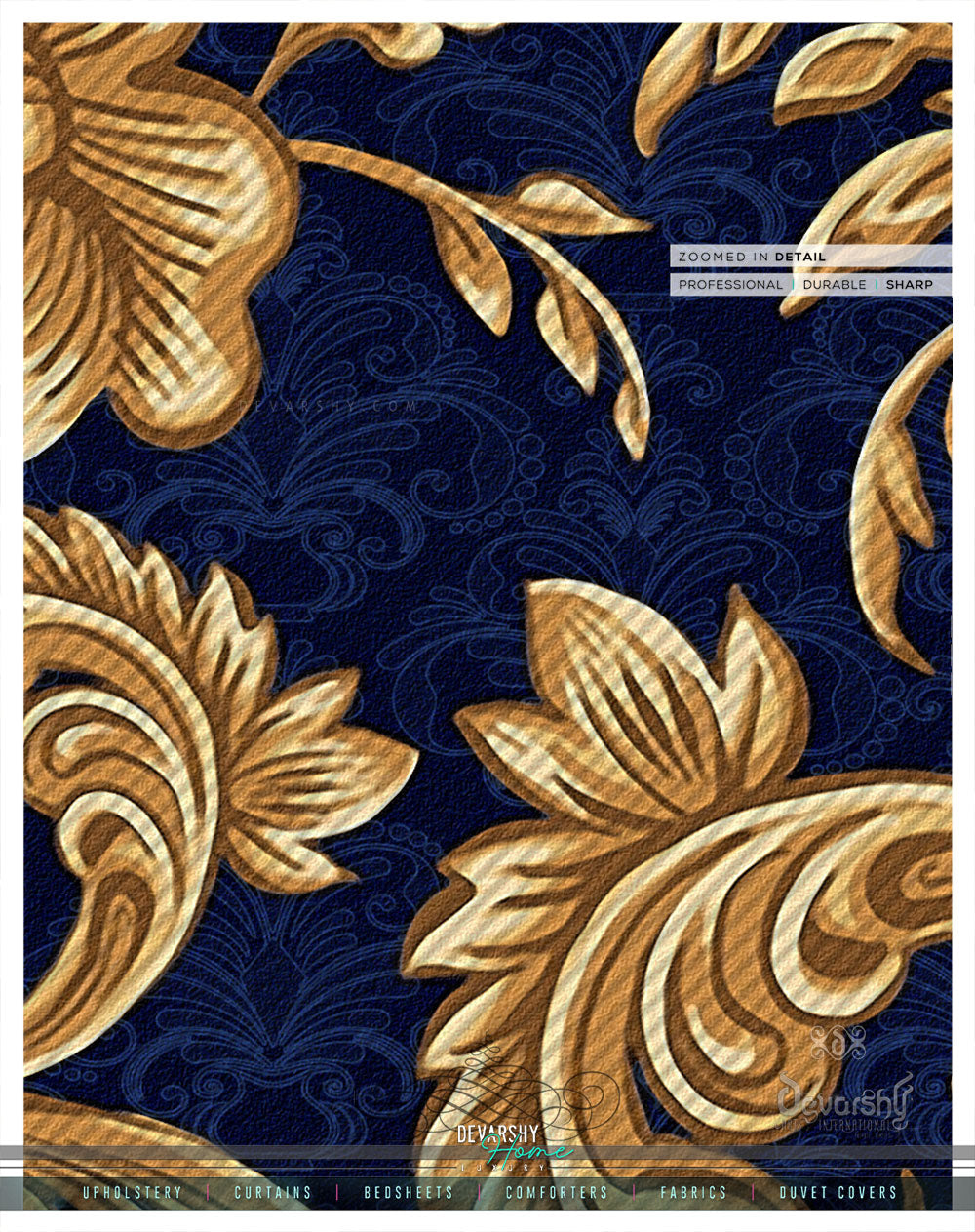 Golden Floral Pattern PREMIUM Curtain Panel. 12 Fabric Options. Made to Order - 100118