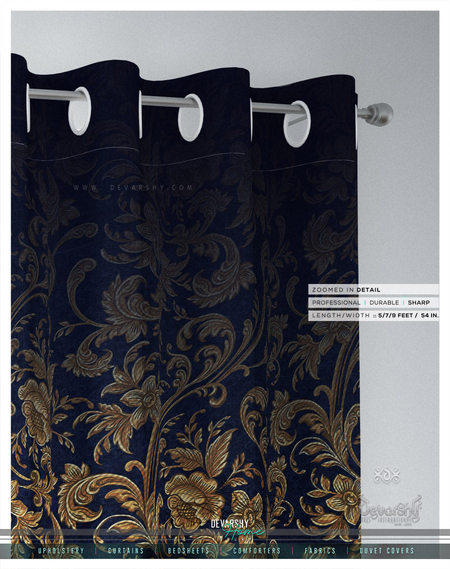 Golden Floral Pattern PREMIUM Curtain Panel. 12 Fabric Options. Made to Order - 100118