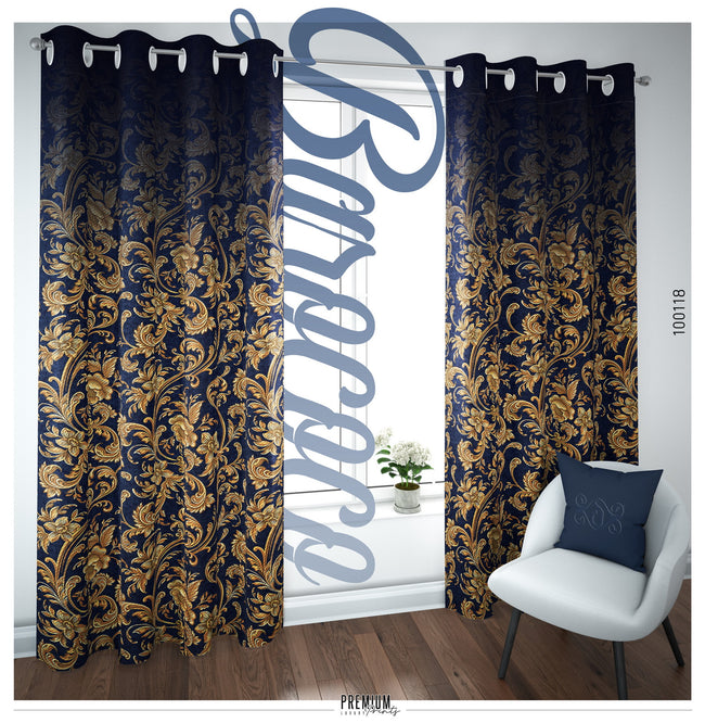 Golden Floral Pattern PREMIUM Curtain Panel. 12 Fabric Options. Made to Order - 100118