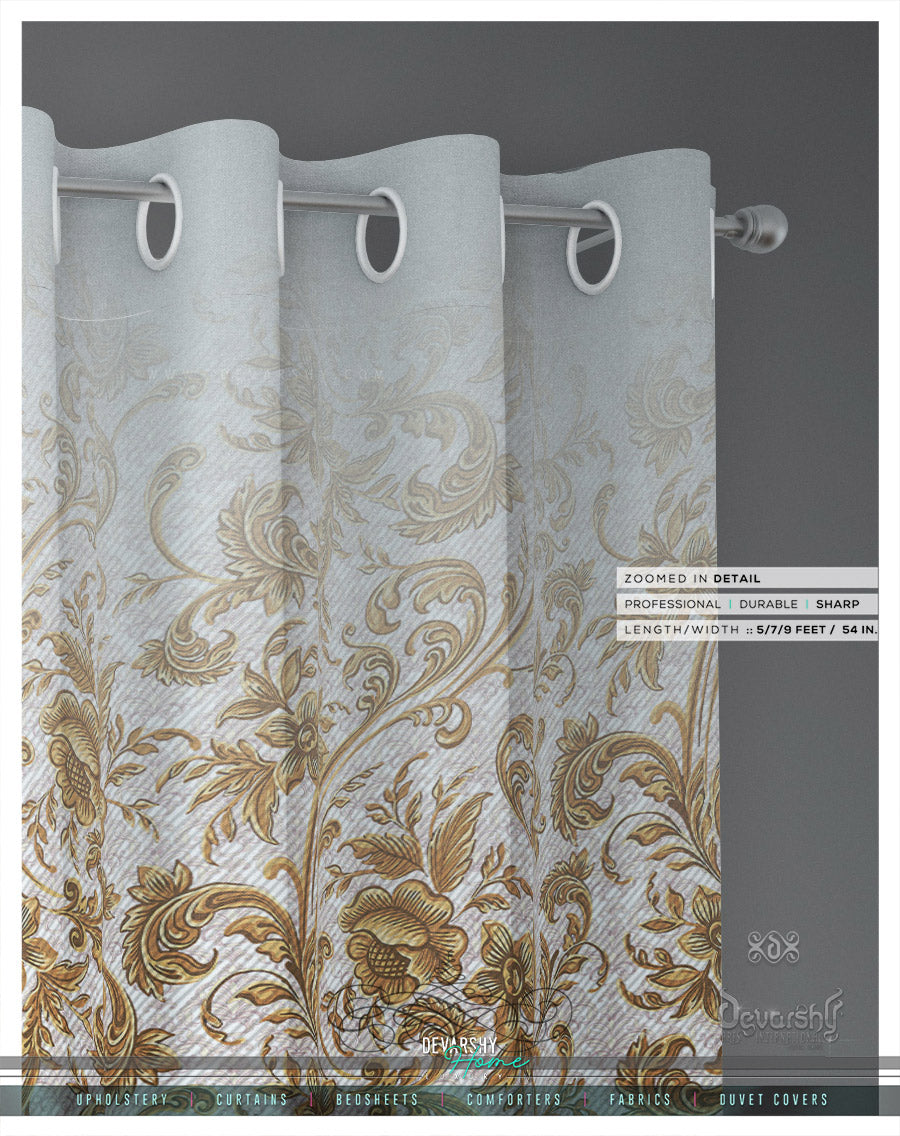 Gold Floral White PREMIUM Curtain Panel, Made to Order on 12 Fabric Options - 100120