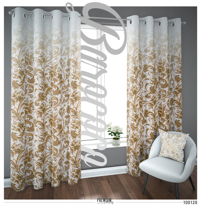 Gold Floral White PREMIUM Curtain Panel, Made to Order on 12 Fabric Options - 100120