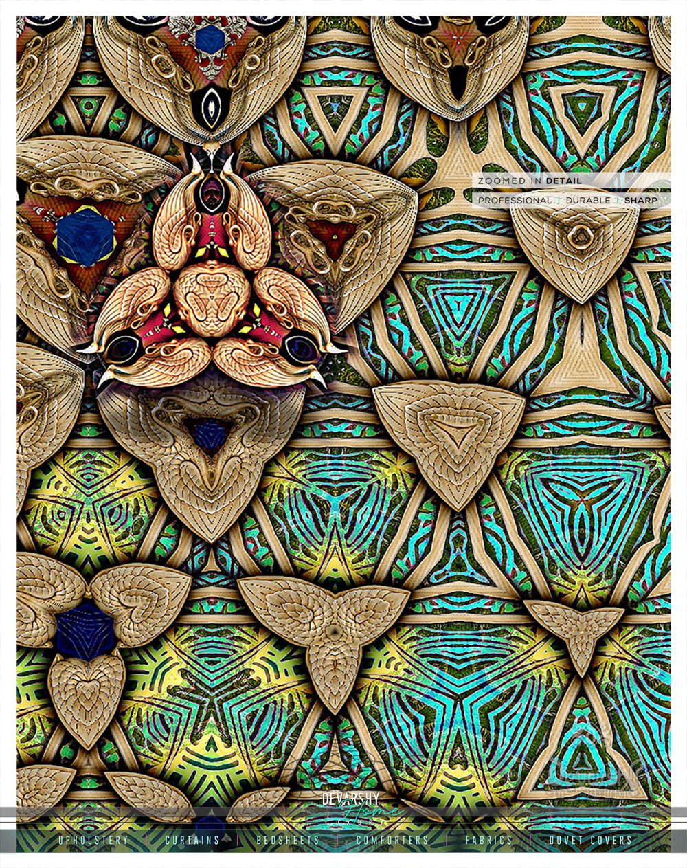 Ornate Gold Art Nouveau PREMIUM Curtain Panel. Available on 12 Fabrics. Made to Order. 100148