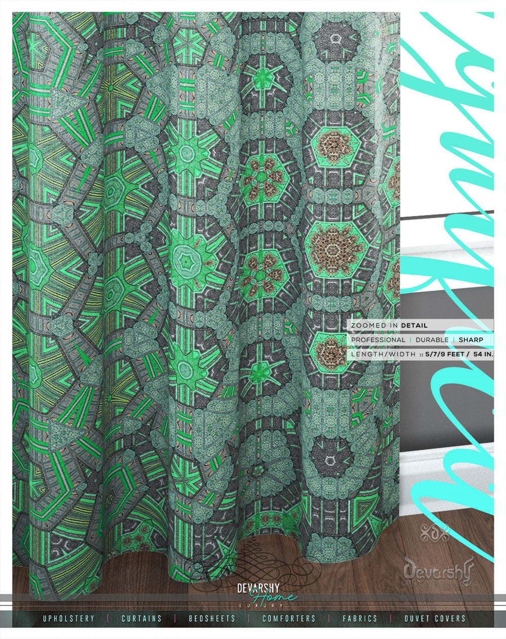 Subtle Casablanca Print PREMIUM Curtain. Available on 12 Fabrics. Made to Order. 100157D