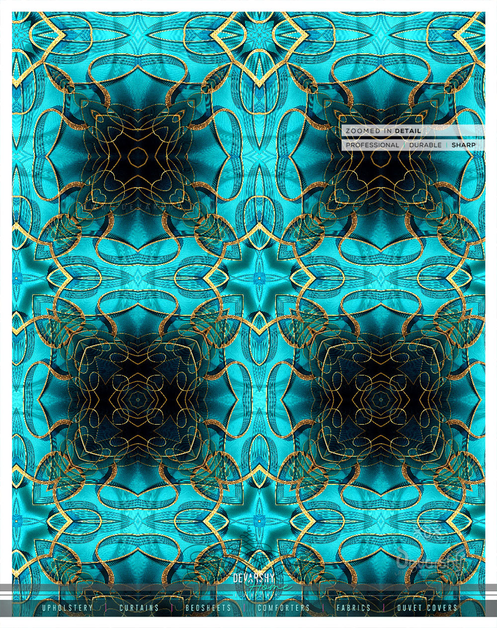 Abstract Pattern Turquoise PREMIUM Curtain Panel. Available on 12 Fabrics. Made to Order. 100168