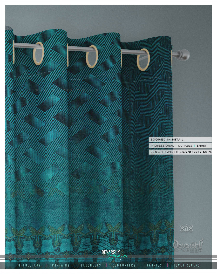 Abstract Turquoise PREMIUM Curtain Panel. Available on 12 Fabrics. Made to Order. 100169