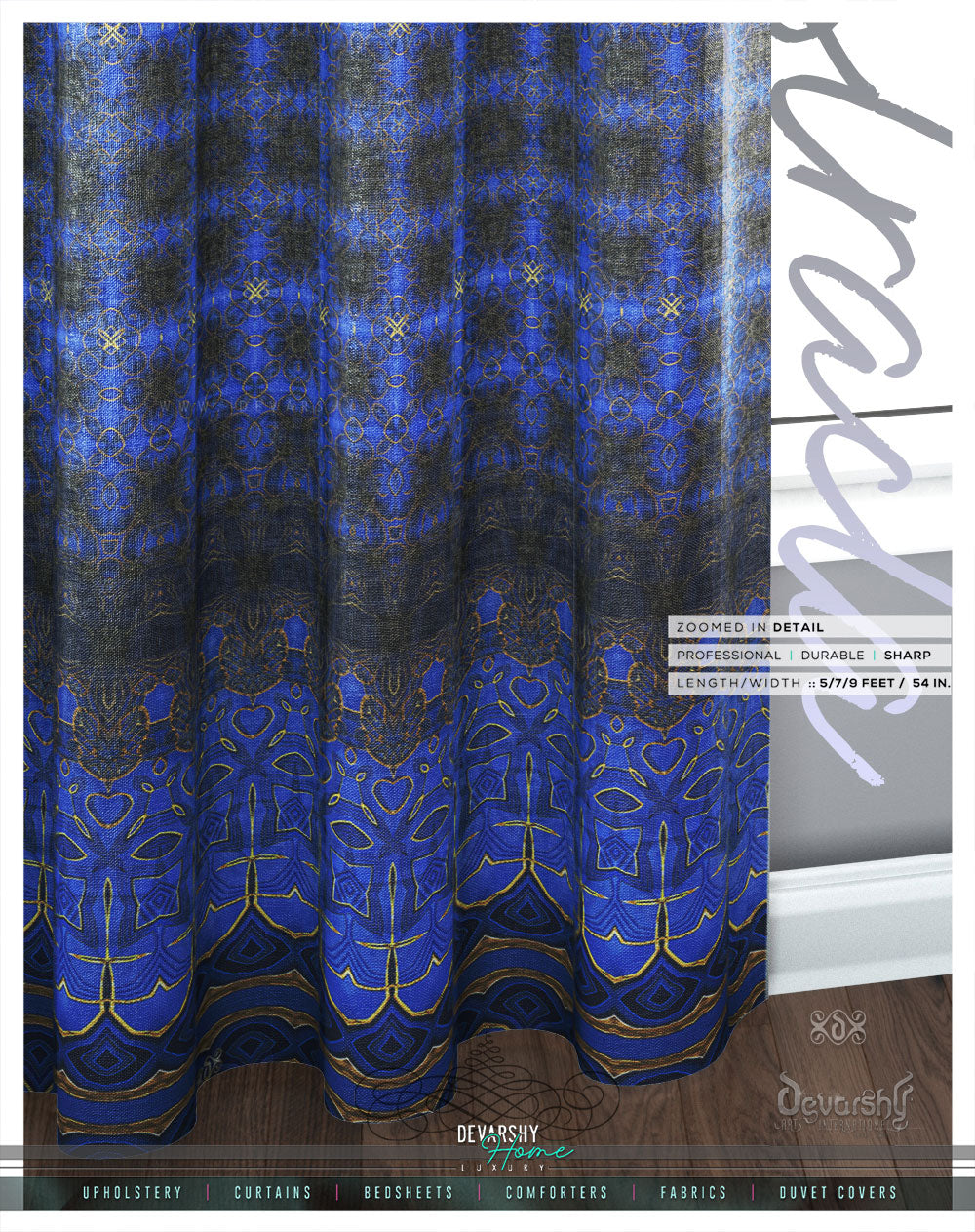 Abstract Blue PREMIUM Curtain Panel. Available on 12 Fabrics. Made to Order. 100171