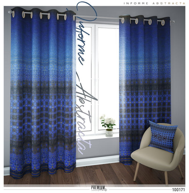 Abstract Blue PREMIUM Curtain Panel. Available on 12 Fabrics. Made to Order. 100171