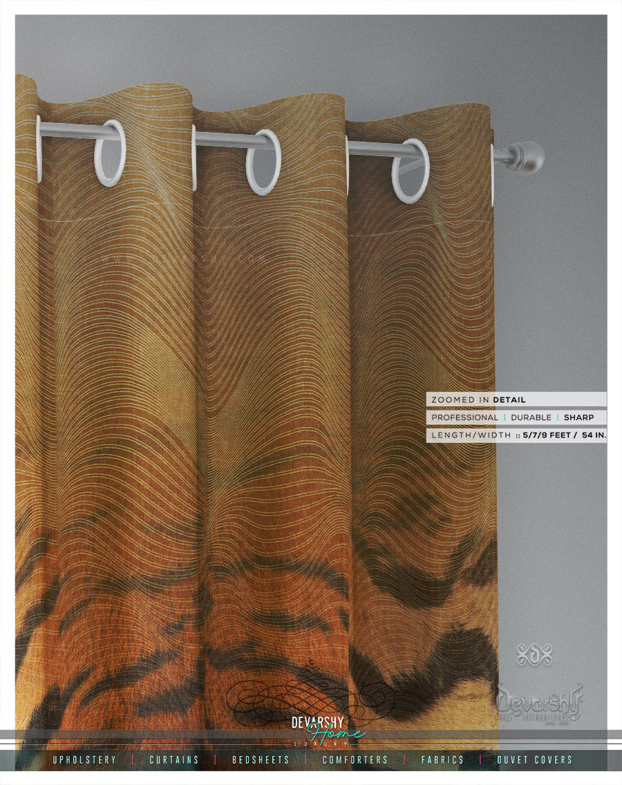 Realistic Tiger Print PREMIUM Curtain Panel. Available on 12 Fabrics, Heavy & Sheer, Made to Order. 100178