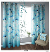 Painted Aqua Floral PREMIUM Curtain Panel. Available on 12 Fabrics. Made to Order. 10023