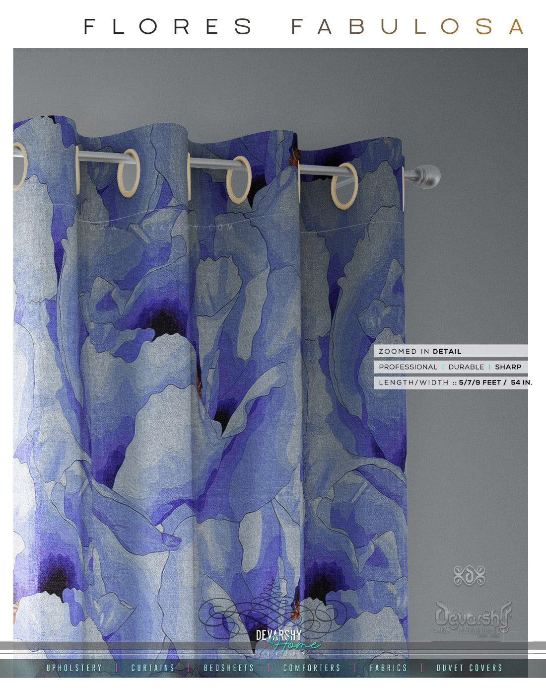 Lavender Painted Floral PREMIUM Curtain Panel. Available on 12 Fabrics. Made to Order. 10024