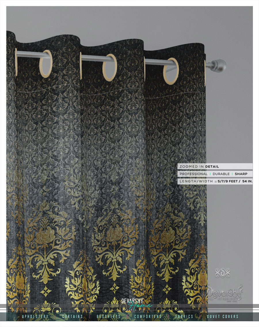 Ornate Damask Stripes PREMIUM Curtain Panel. Available on 12 Fabrics. Made to Order. 100277