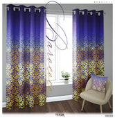 Gold Damask Pattern Blue Curtain Panel. 12 Fabric Options. Made to Order. Heavy And Sheer. 100283