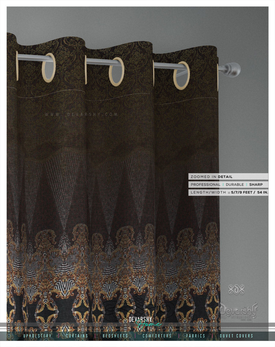 Golden Baroque Black PREMIUM Curtain Panel. Available on 12 Fabrics, Made to Order. 100303
