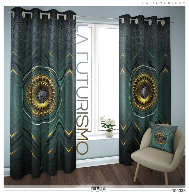 Steampunk Design Teal PREMIUM Curtain Panel. Available on 12 Fabrics. Made to Order. 100333