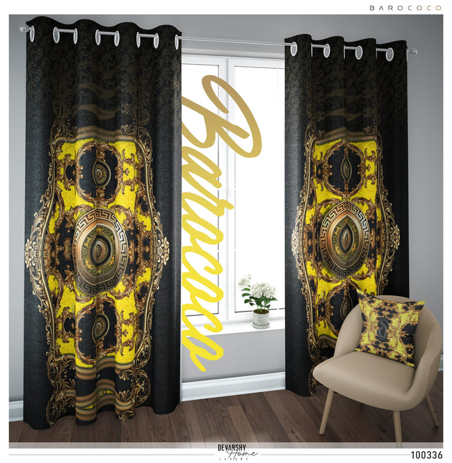 Opulence Of Sicily, Baroque Yellow PREMIUM Curtain. Available on 12 Fabrics. Made to Order. 100336