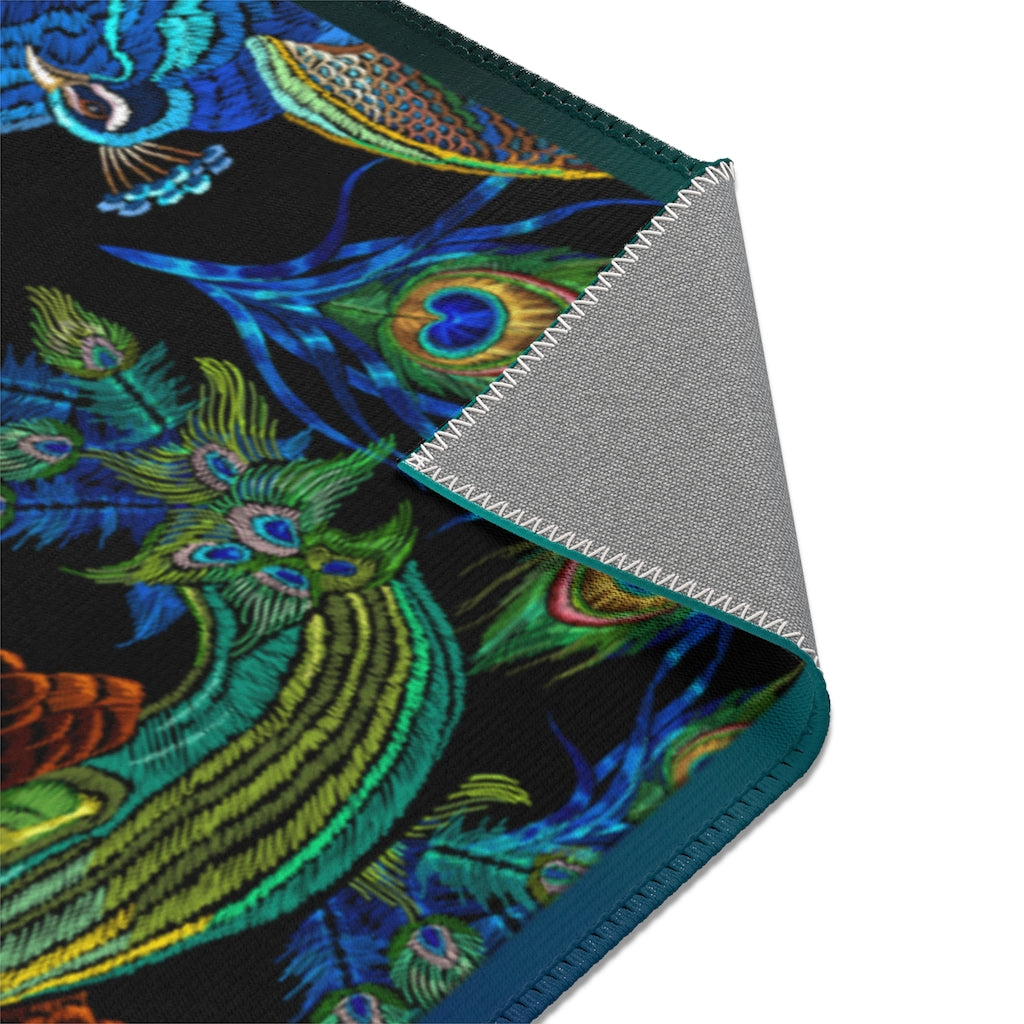 Peacock Print Area Rug Blue Peacock Carpet, Available in 3 sizes | D20029