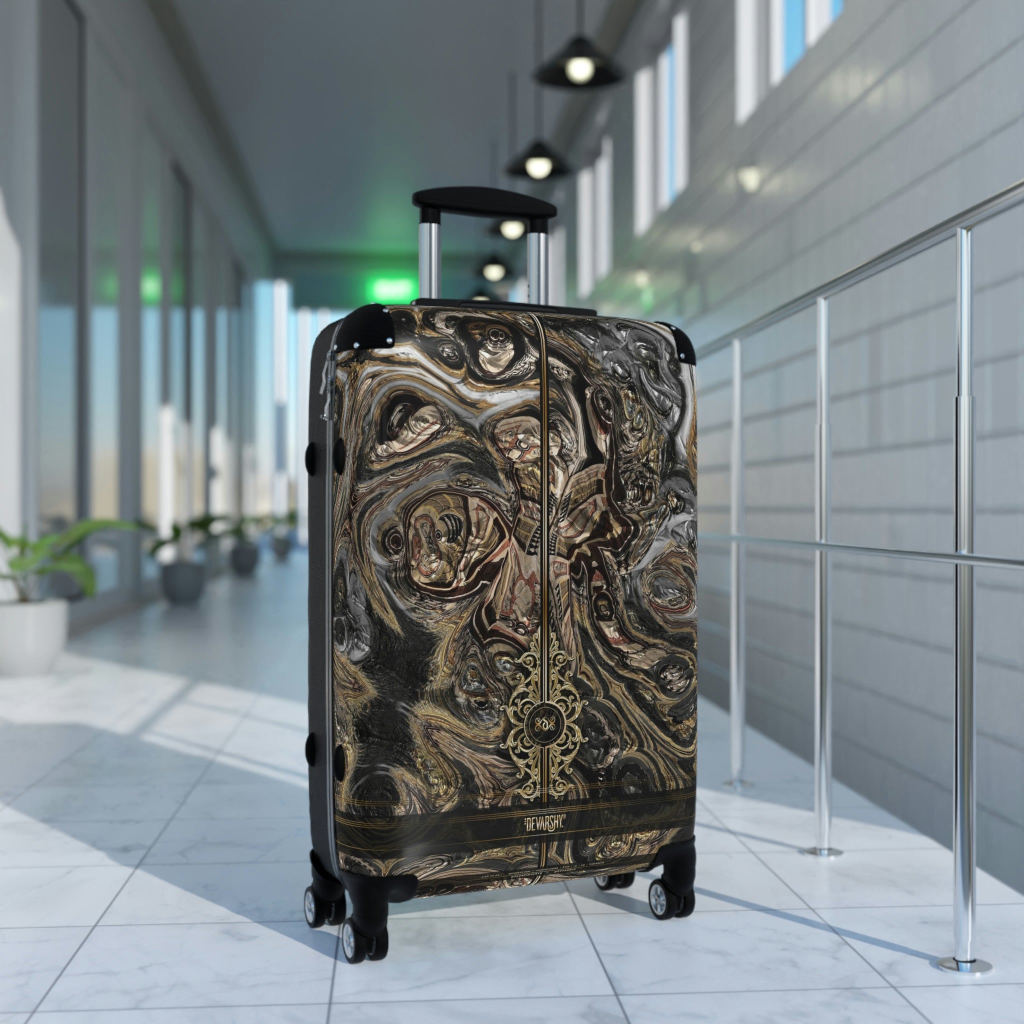 Deluge Marbling Suitcase 3 Sizes Carry-on Suitcase Brown Travel Luggage Hard Shell Suitcase | D20117