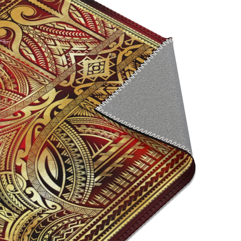 Polynesian Art Maroon Area Rug Decorative Carpet, Available in 3 sizes | 100531
