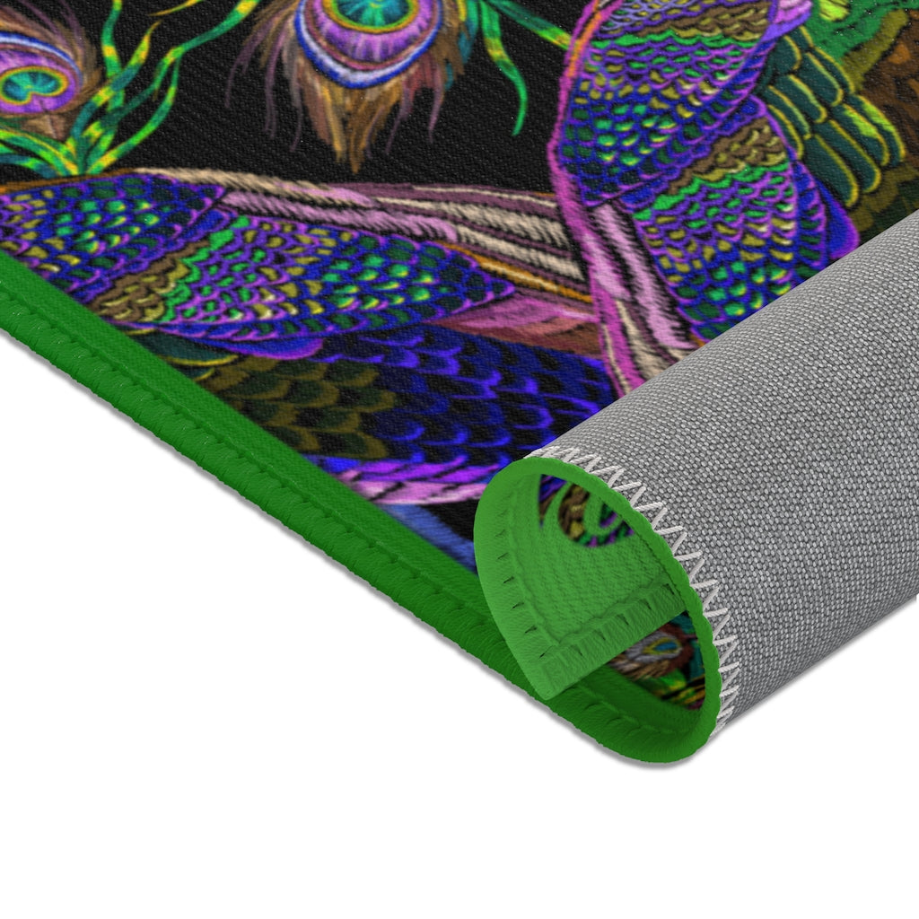 Green Peacock Area Rug, Available in 3 sizes | D20032