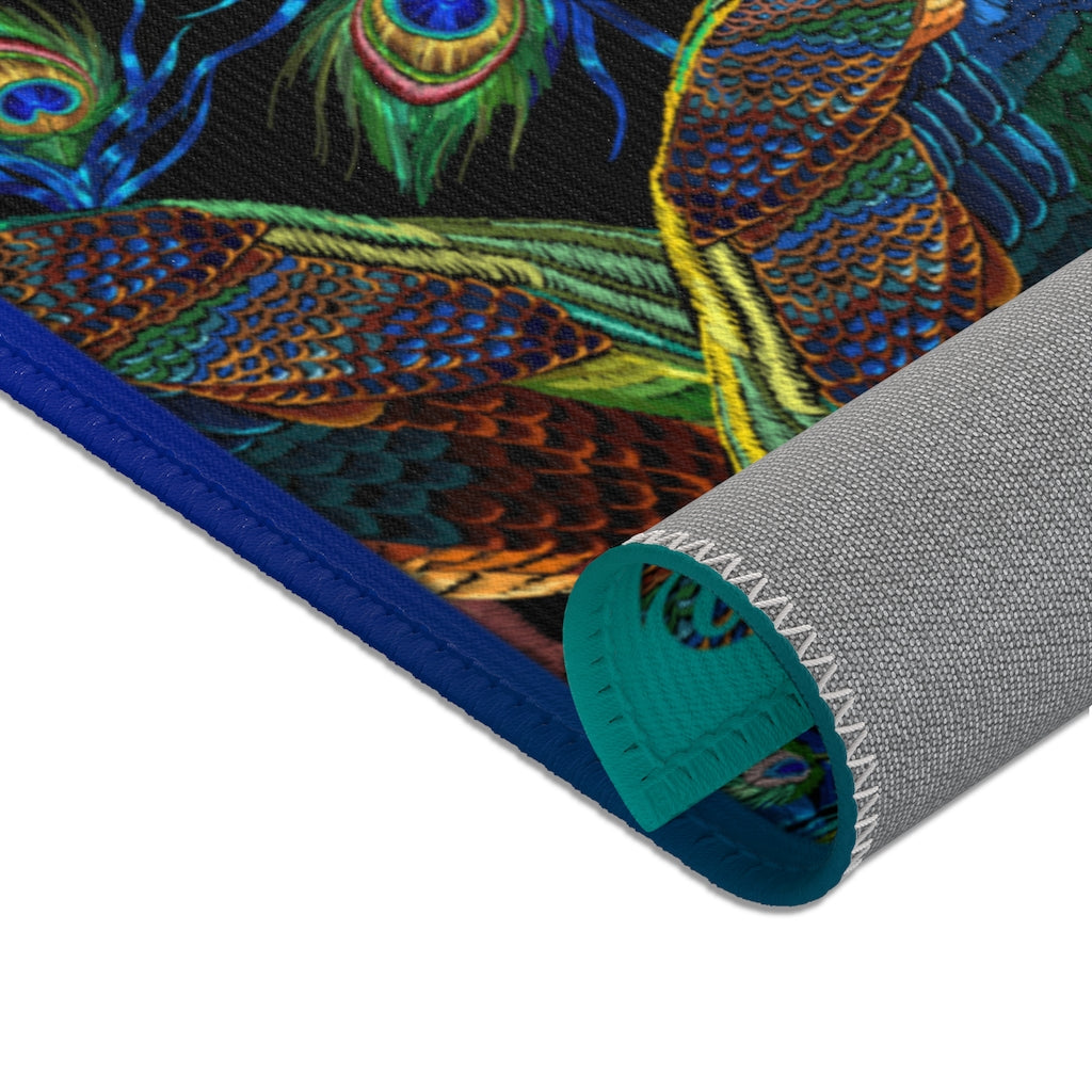 Peacock Print Area Rug Blue Peacock Carpet, Available in 3 sizes | D20029