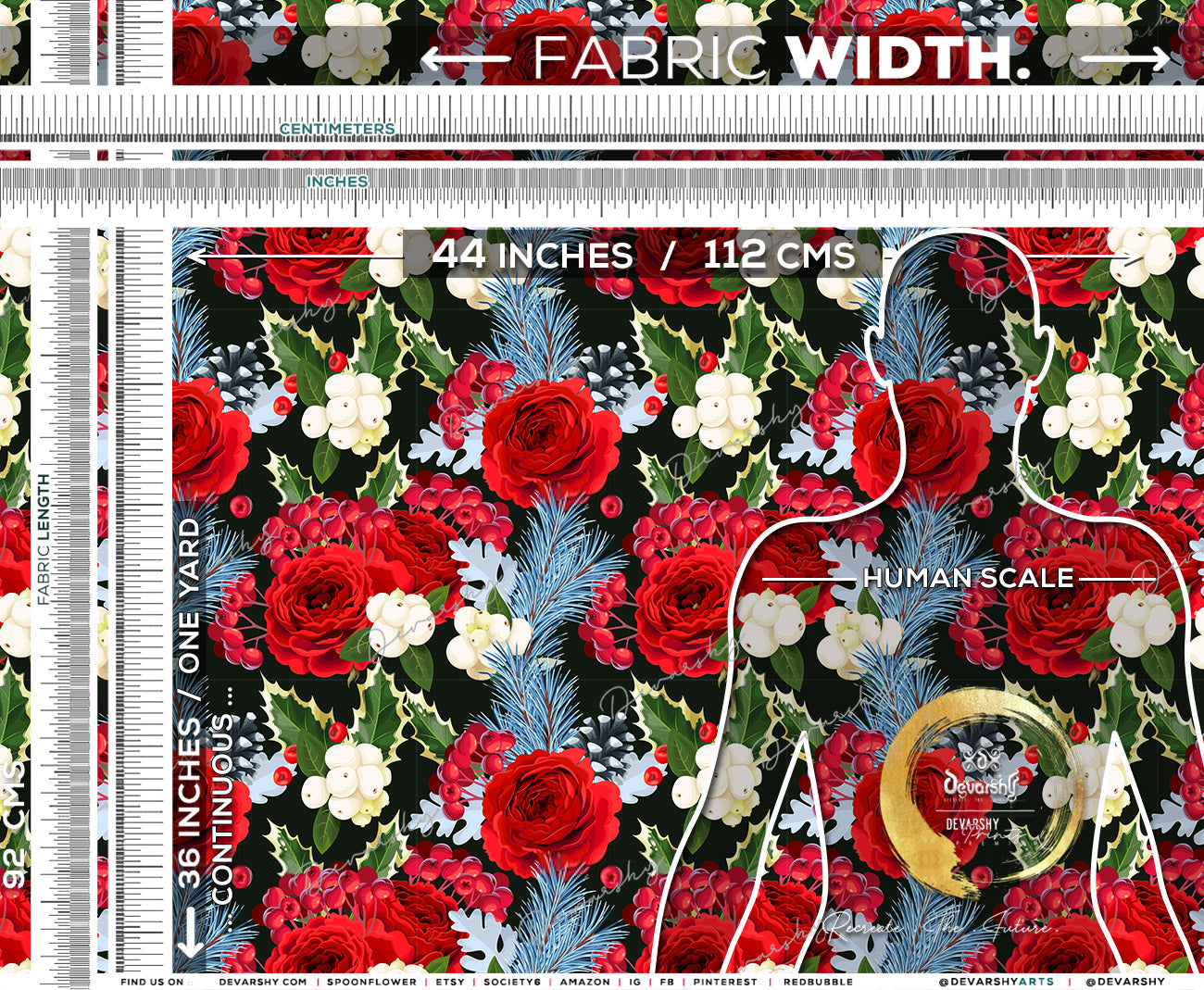 Flowers Apparel Fabric 3Meters+, 9 Designs | 8 Fabrics Option | Fabric By the Yard | D20152
