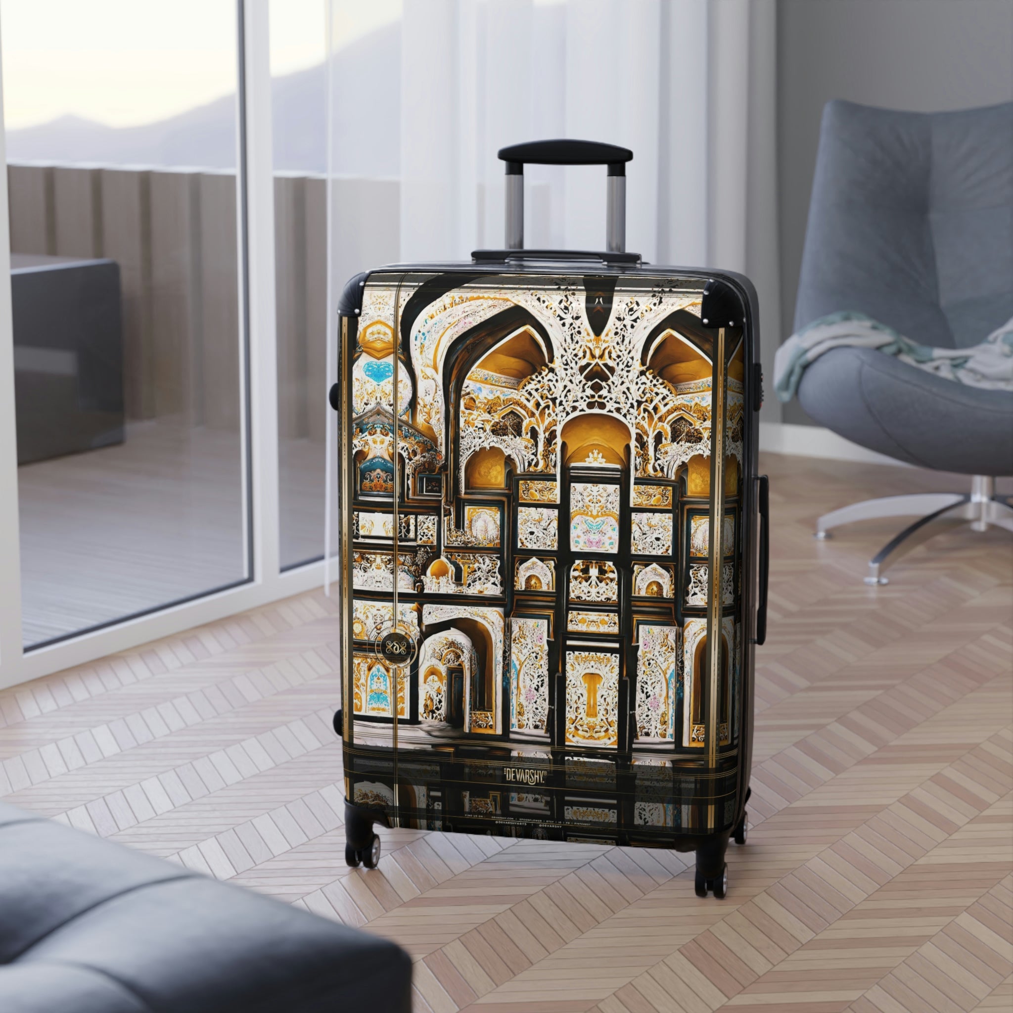 TAJ MAHAL Suitcase Carry-on Suitcase Palace Print Luggage Royal Hard Shell Suitcase in 3 Sizes | D20126