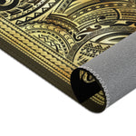 Polynesian Art Area Rug, Gold and Grey Carpet, Chenille Area Rug for Bedroom, in 3 sizes | 100535