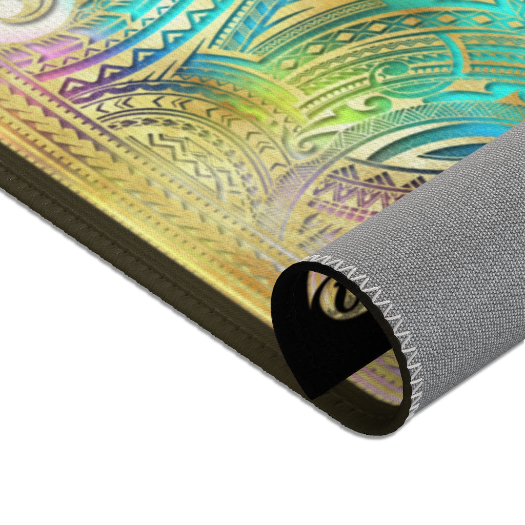 Iridescent Area Rug, Polynesian Art Carpet, Chenille Area Rug for Bedroom in 3 sizes | 100534